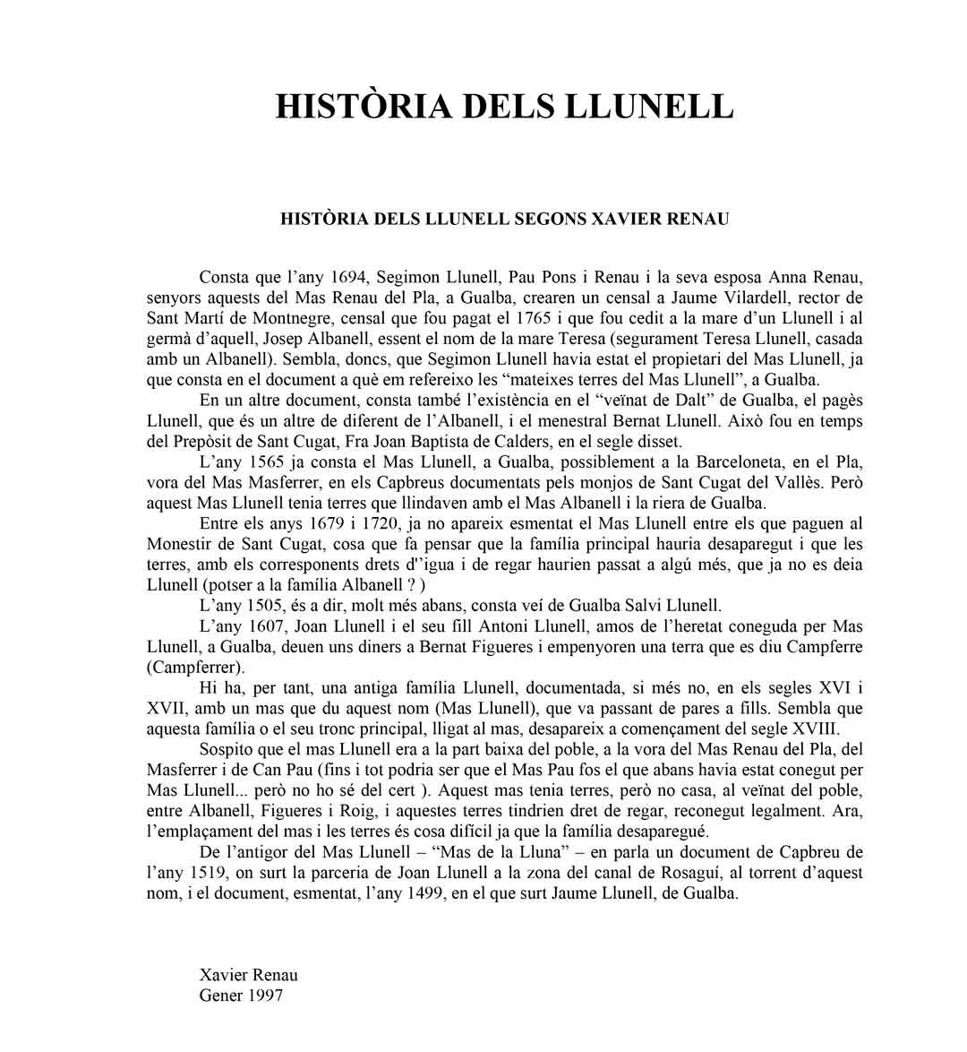 Historia dels Llunell