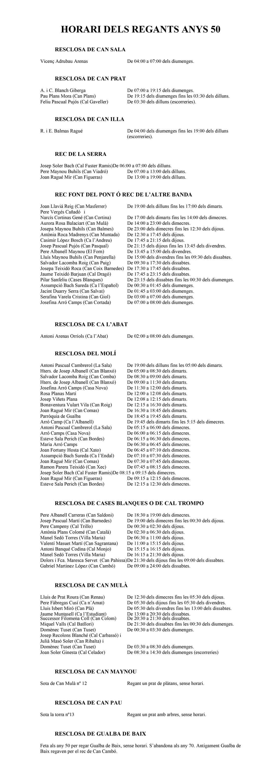 Horari dels Regants